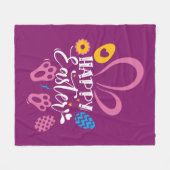 Couverture Polaire Joyeux Lapin De Pâques Rose Foncé Avec Oeufs De Pâ (Devant (Horizontal))