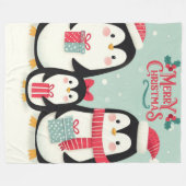 Couverture Polaire Joyeux manchots enneigés de Noël (Devant (Horizontal))