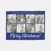 Couverture Polaire Joyeux Monogramme de Noël Photo Collage | Marine (Devant (Horizontal))