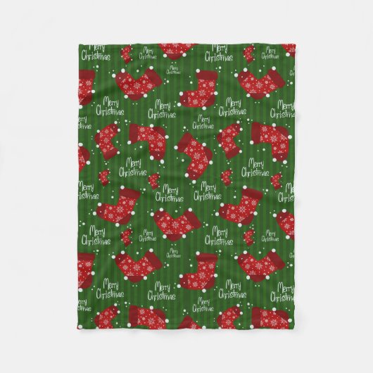 Couverture Polaire Joyeux Motif Noël Rouge Blanc Et Vert (Devant)