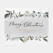 Couverture Polaire Joyeux Noël aquarelle feuillage Noël (Devant (Horizontal))