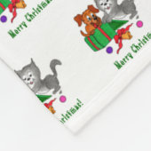 Couverture Polaire Joyeux Noël avec chat et chiot (Coin)
