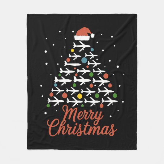 Couverture Polaire Joyeux Noël Avion Vacances Arbre (Devant)