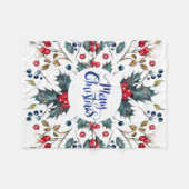 Couverture Polaire Joyeux Noël - baies sèches rouges (Devant (Horizontal))