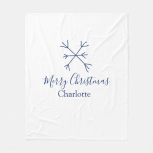 Couverture Polaire Joyeux Noël bleu flocons ajouter nom fêtes