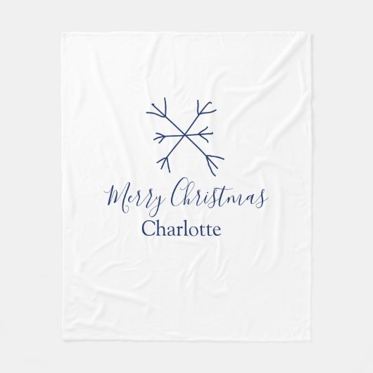 Couverture Polaire Joyeux Noël bleu flocons ajouter nom fêtes (Devant)