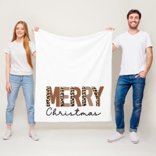 Couverture Polaire "Joyeux Noël" Bloc de couleur moderne Leopard Boho