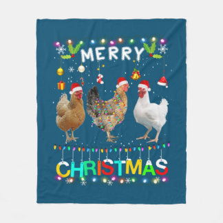 Couverture Polaire Joyeux Noël Chicken Chemise Santa Hat Lumières Xma