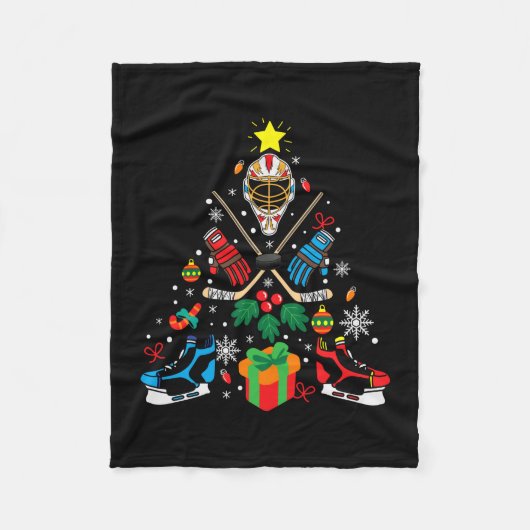Couverture Polaire Joyeux Noël de hockey sur glace (Devant)