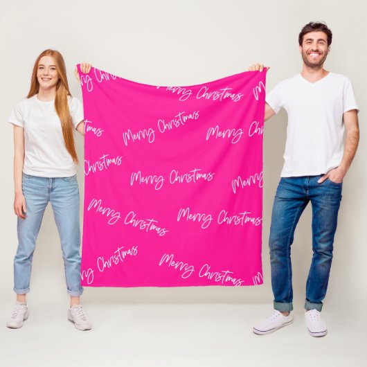 Couverture Polaire Joyeux Noël Hot Pink Script moderne (En situation)