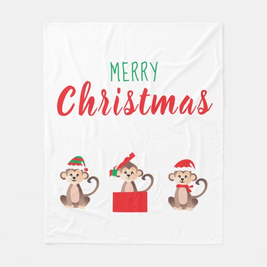 Couverture Polaire Joyeux Noël Jungle Singes Elf Santa Hat (Devant)