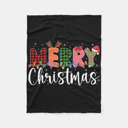 Couverture Polaire Joyeux Noël Léopard Buffalo Rouge Carreaux Pour Ho (Devant)