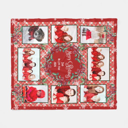 Couverture Polaire Joyeux Noël Papa On t'aime Rouge Vert Pâté (Devant (Horizontal))