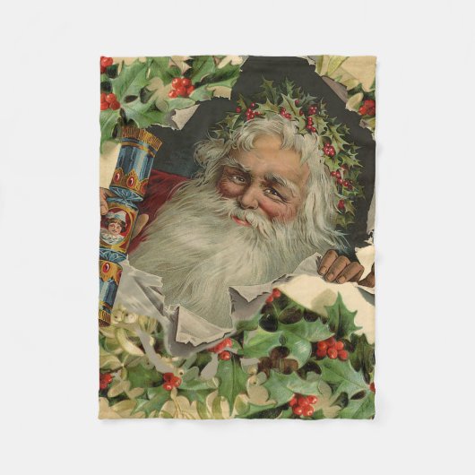 Couverture Polaire Joyeux Noël Père Noël classique antique (Devant)