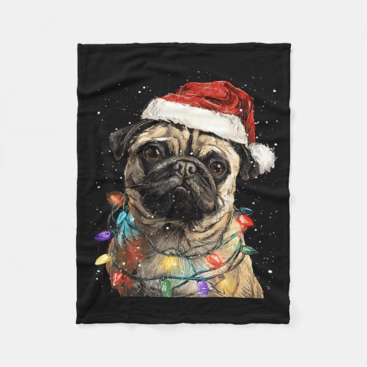 Couverture Polaire Joyeux Noël Pug mignon (Devant)