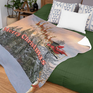 Couverture Polaire Joyeux Noël Reindeer et Père Noël