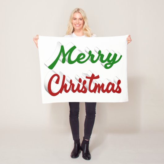 Couverture Polaire Joyeux Noël rouge et vert script (En situation)