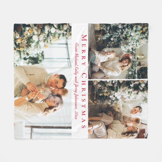 Couverture Polaire joyeux Noël rouge script 3 photos collage chic (Devant (Horizontal))