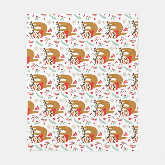 Couverture Polaire Joyeux Noël Sloth | Vacances (Devant)