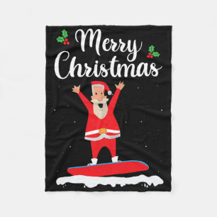 Couverture Polaire Joyeux Noël Snowboard Santa Claus Boarder E