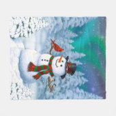 Couverture Polaire Joyeux Noël Snowman & Birds Winter Scene (Devant (Horizontal))