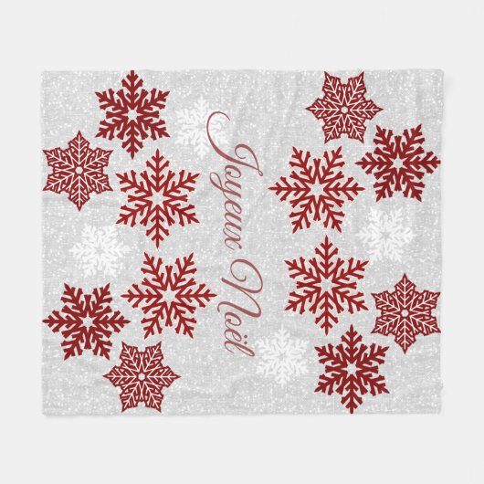 Couverture Polaire Joyeux Noël Sparkling Red Snowflakes (Devant (Horizontal))