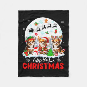 Couverture Polaire Joyeux Noël Trois Père Noël Elf Reindeer Chihuahua