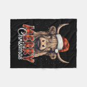 Couverture Polaire Joyeux Noël Vache Highland Ouest Santa Hat Xma (Devant (Horizontal))