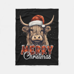 Couverture Polaire Joyeux Noël Vache Highland Ouest Santa Hat Xma