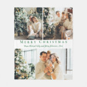 Couverture Polaire joyeux Noël vert script 3 photos collage chic (Devant)