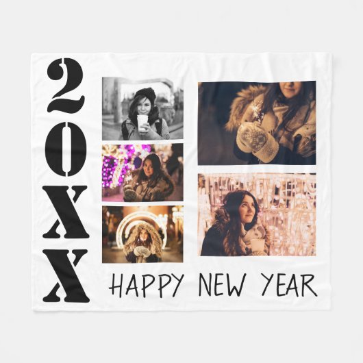 Couverture Polaire Joyeux Nouvel An 2023 5 Photo Collage (Devant (Horizontal))