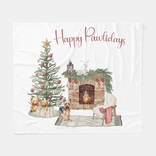 Couverture Polaire Joyeux Pawlidays Chien Design - Yorkie (Devant (Horizontal))