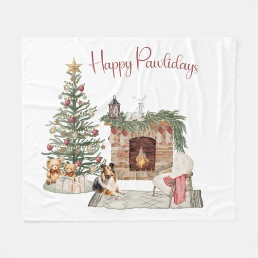 Couverture Polaire Joyeux Pawlidays Conception Chien - Sheltie (Devant (Horizontal))