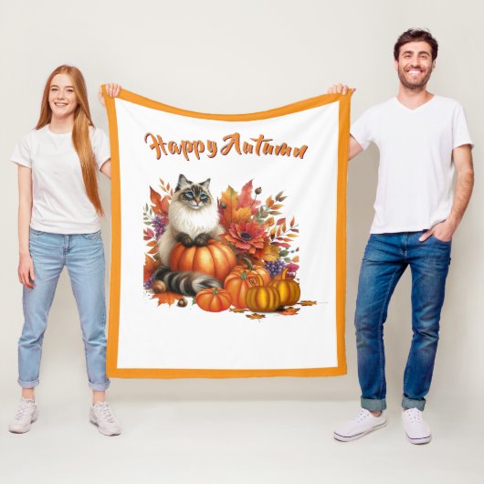 Couverture Polaire Joyeux Ragdoll d'automne Chat et Citrouille (En situation)
