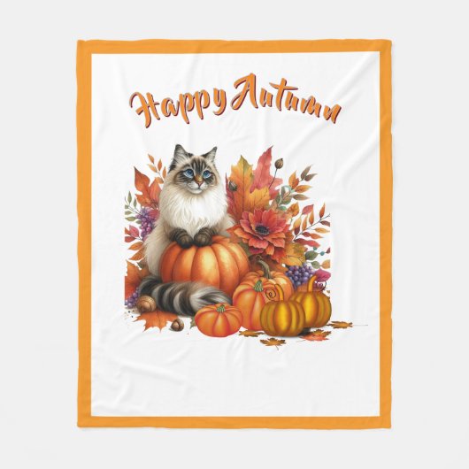 Couverture Polaire Joyeux Ragdoll d'automne Chat et Citrouille (Devant)