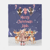 Couverture Polaire Joyeux rennes de Noël Peppermenthe Fairy avec nom (Devant)