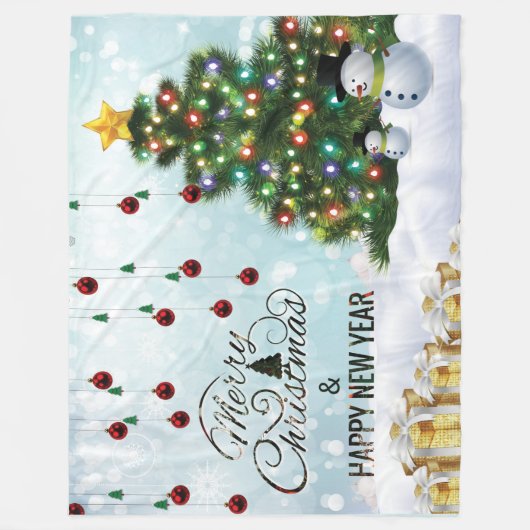 Couverture Polaire Joyeux sapin de Noël avec poupée de baies rouges (Devant)