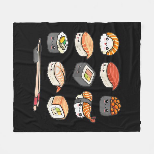 Couverture Polaire Joyeux Sushi Anime Kawaii Joue Nourriture Japonais (Devant (Horizontal))