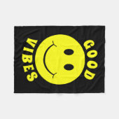Couverture Polaire Joyeux visage jaune Good Vibes noir (Devant (Horizontal))