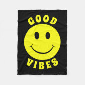 Couverture Polaire Joyeux visage jaune Good Vibes noir (Devant)