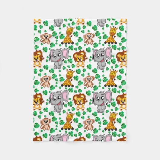 Couverture Polaire Jungle Animaux mignonette Safari Wild Cartoon Moti (Devant)