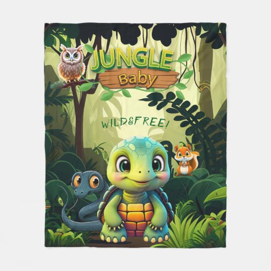 Couverture Polaire Jungle Baby Tortoise, Wild & Free Turtle Animal 🐢 (Devant)