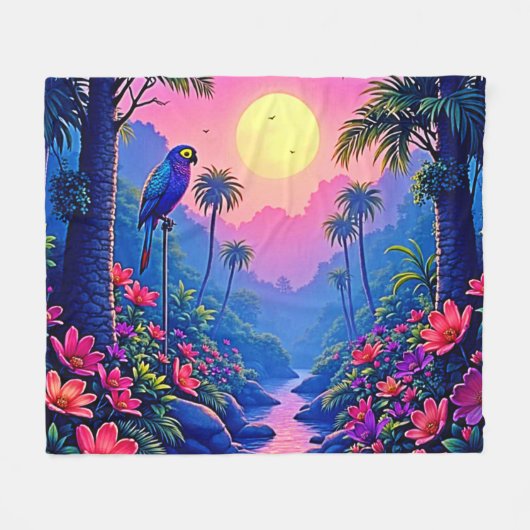 Couverture Polaire Jungle Moon Blue Parrot Paradise (Devant (Horizontal))