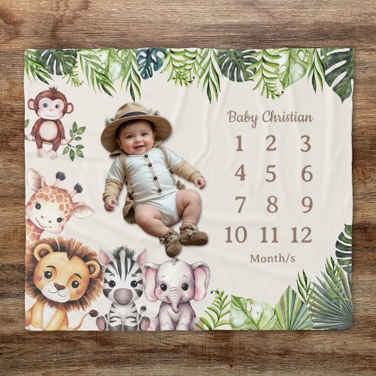 Couverture Polaire Jungle Safari bébé Milestone Fleece Blanket