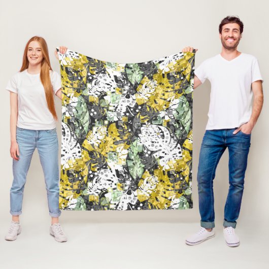 Couverture Polaire jungle tropicale sans joint exotique feuilles abst (En situation)