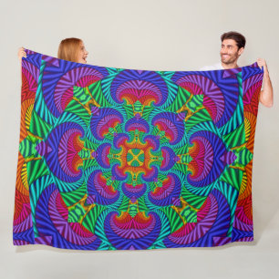 Couverture Polaire Kaleidoscope Vintage et fractal arc-en-ciel