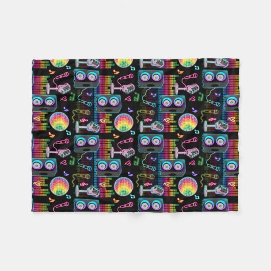 Couverture Polaire Karaoke Neon Glow Singing Music Party (Devant (Horizontal))