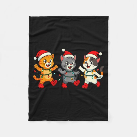 Couverture Polaire Kawaii Cats Santa Hat Dancing Lights Christmas Dan (Devant)