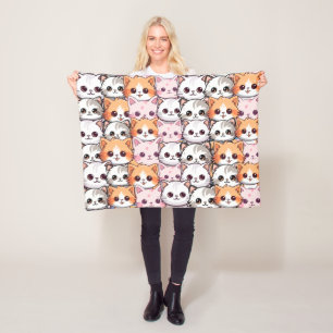 Couverture Polaire Kawaii Chat félin Kitten visage animal de compagni