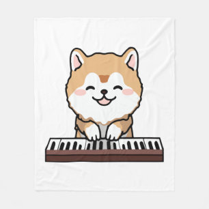 Couverture Polaire Kawaii Chien mignon Jouer Piano Clavier